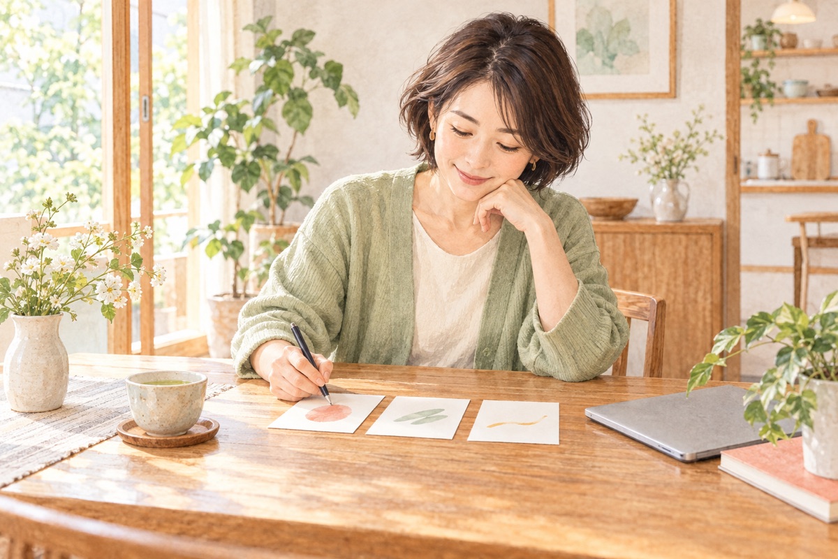 考える条件を三つに整理して書き出す女性